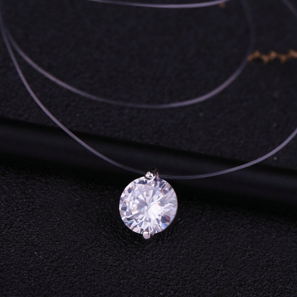 NEW 2CT Solitaire Diamond Invisible Chain Necklace - Picture 13 of 13